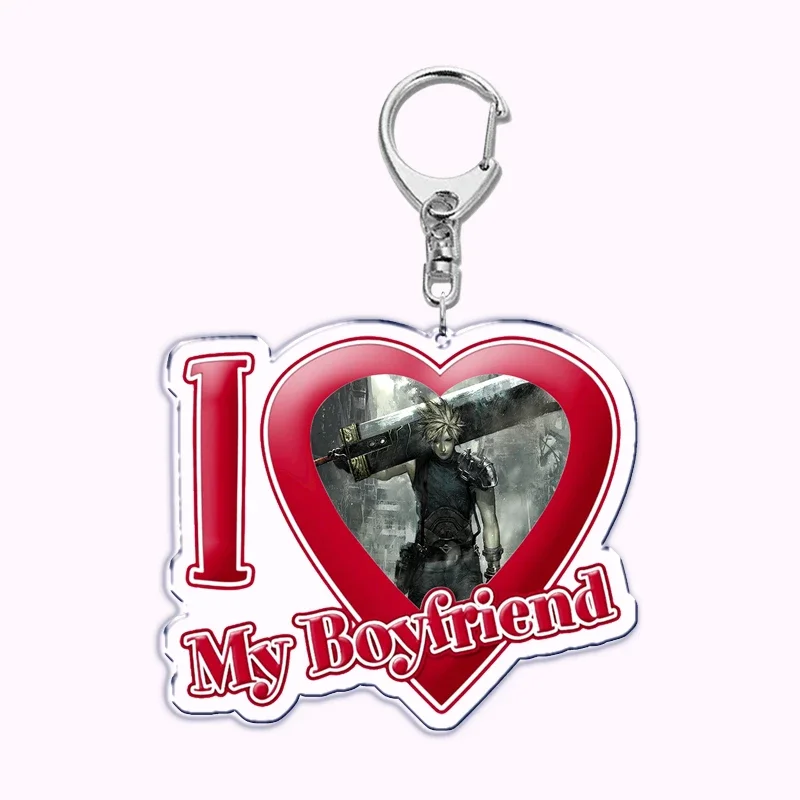 Pfp Sephiroth Acrylic KeyChain Pendant Key Ring I Love My Boyfriend Girlfriend Pink Heart Keyring for Bag Pendant Jewelry Gifts