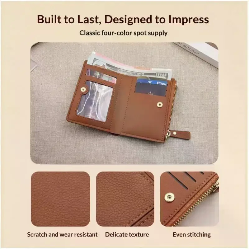 Solid Color PU Leather Small Wallet For Short Simple Women's Purse With Buttons Ultra Thin Credit Card Bag Coin Purse