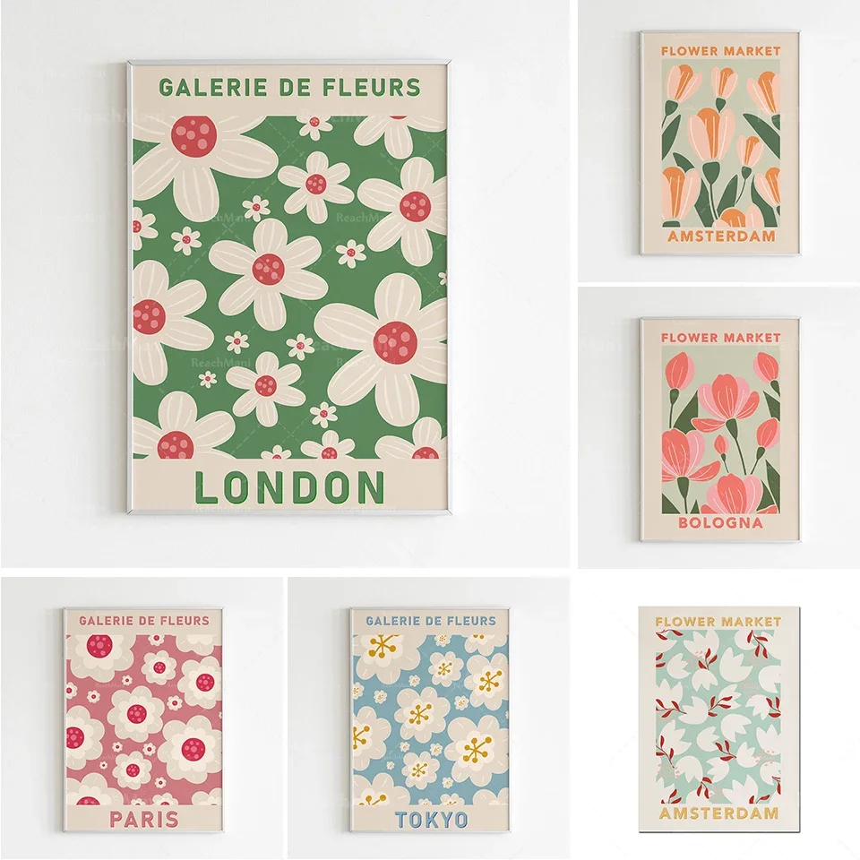 

Abstract colorful flowers Japanese wall art canvas painting Nordic posters and prints living room decoration wall pictures