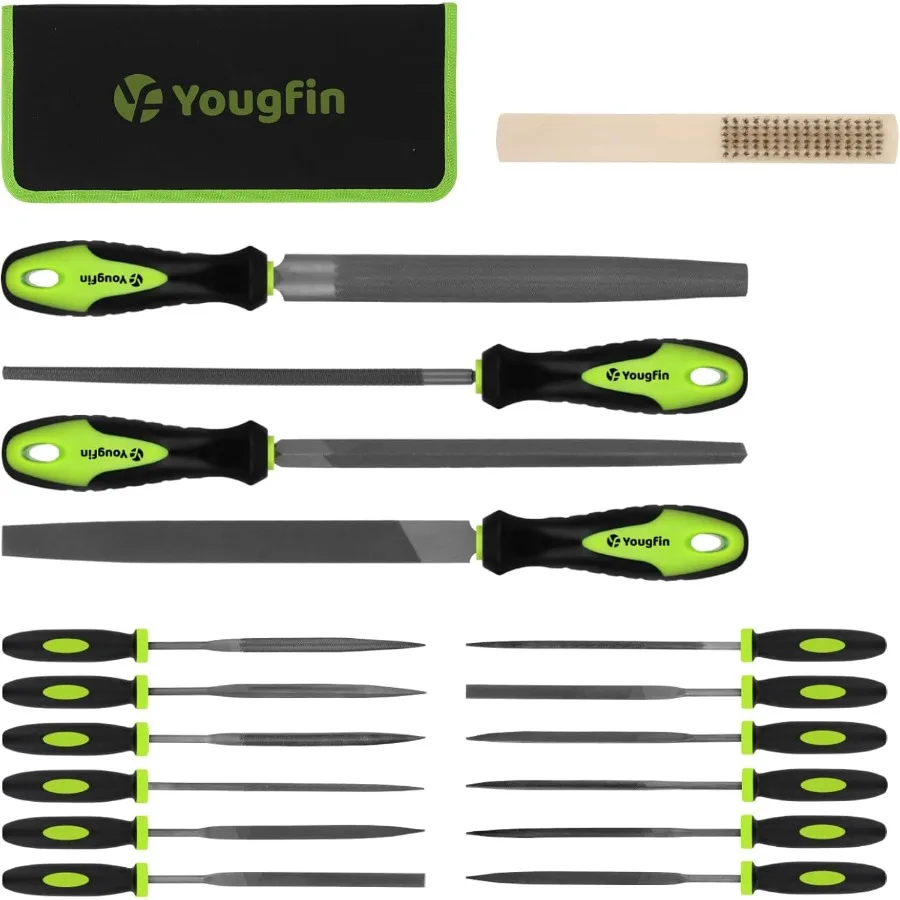

Yougfin 17 pcs File Set with 12 pcs Needle Files and 4 pcs Large Metal Files in Tool Bag Perfect Hand Tool for Precision Work i