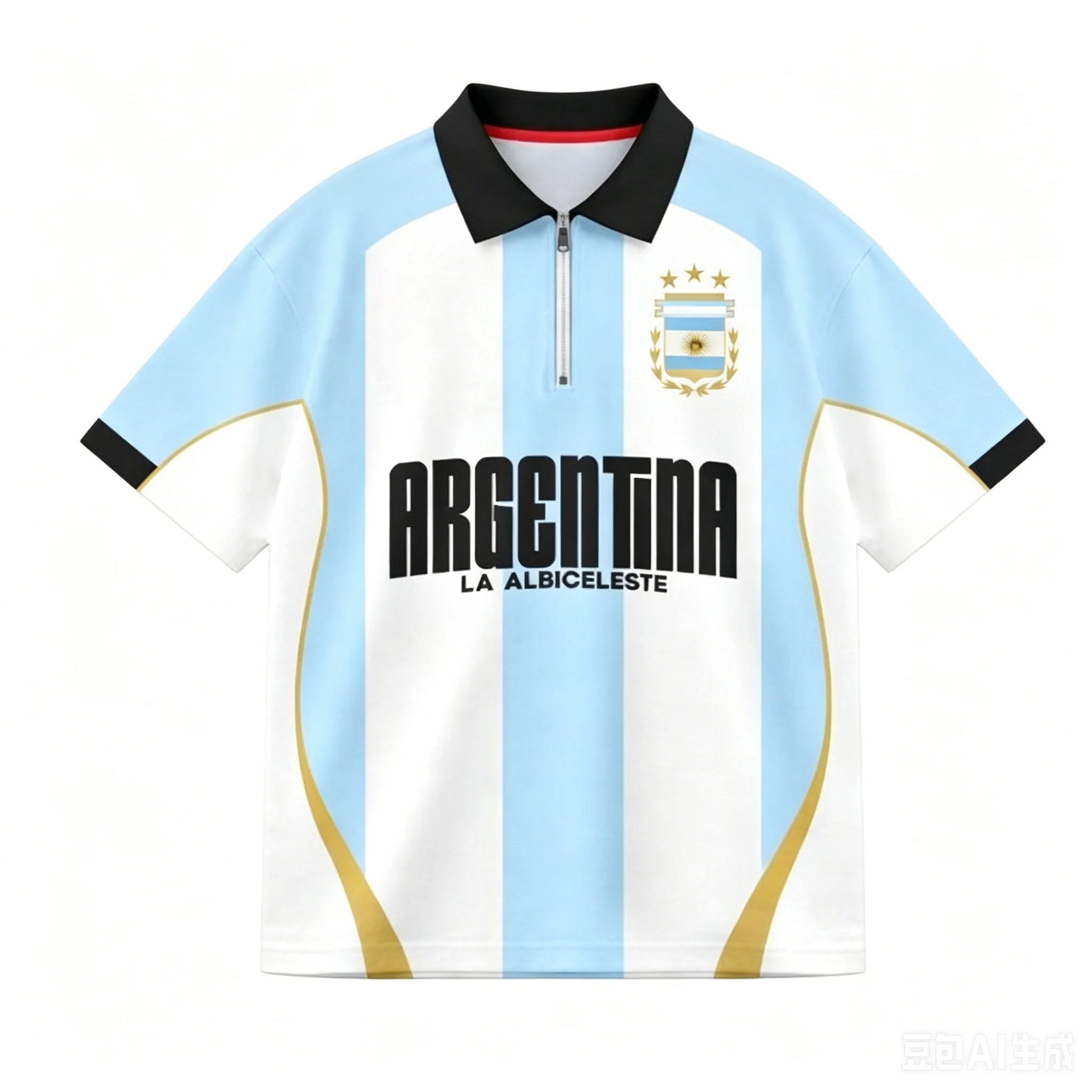2026 Argentine Fan Uniform Football Print Breathable Zipper Polo Shirt Football T-shirt Is A Must-have for Fans