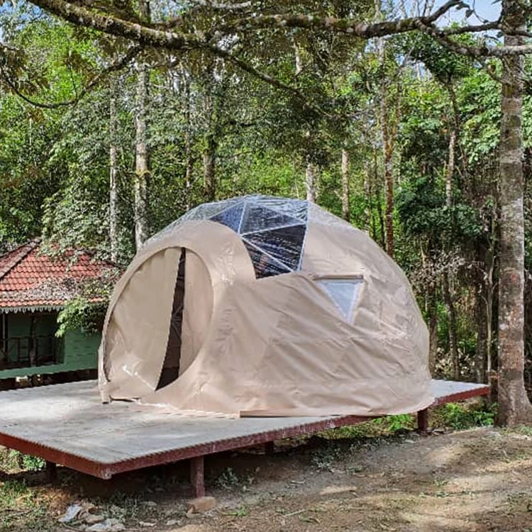 Easy Assemble Smart Dome Tent 4m Beige Geodesic Dome Tent with Waterproof and Fireproof Covering for 2people