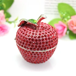 SHINNYGIFTS Full Rhinestones Fruit-Apple Trinket Box, Storage Box for Jewelry, Home Decoration