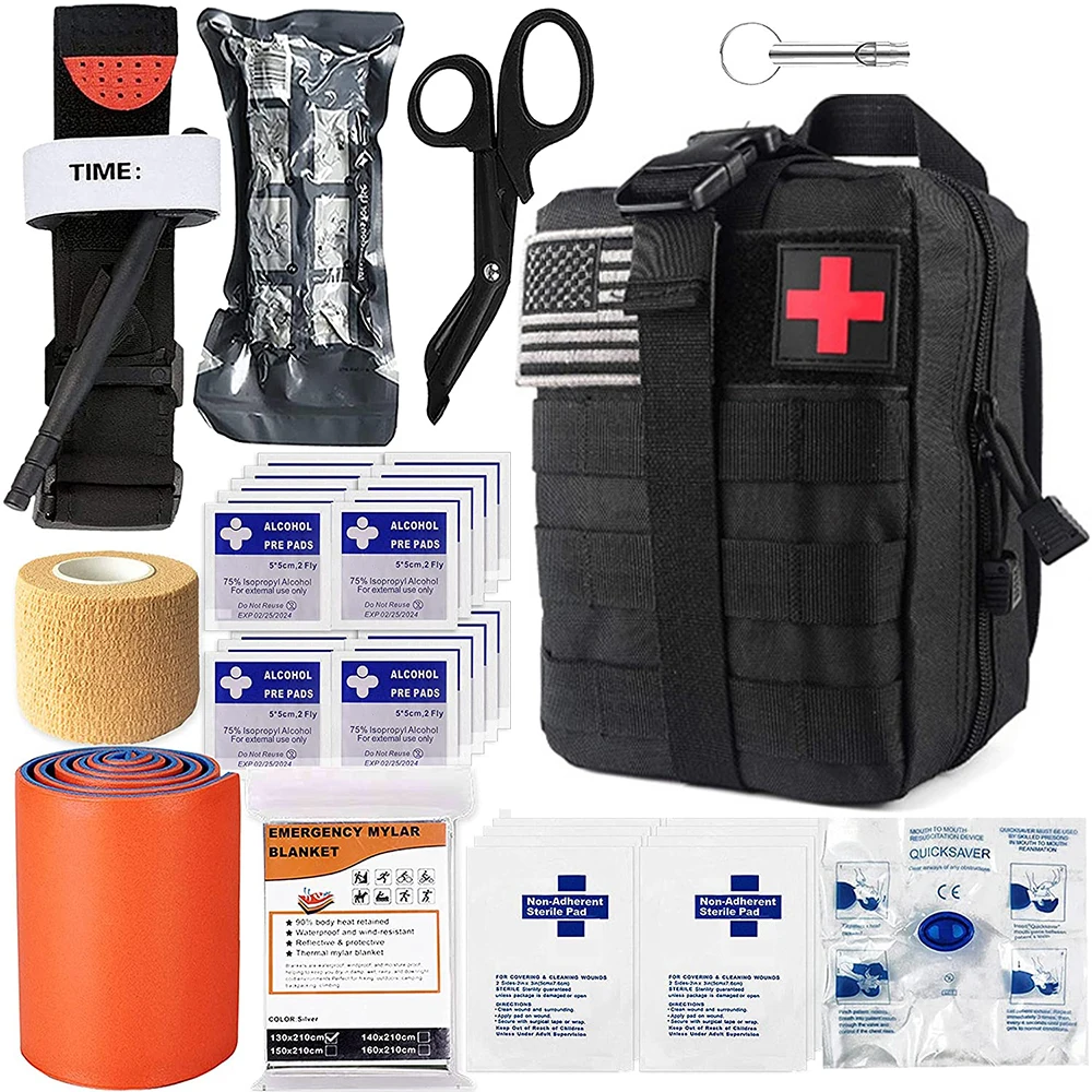 39pcs Molle Survival Gear Emergency First Aid Kit Tactical Admin Pouch EMT Bug Out Bag Camping Gear Supplies Hiking Car