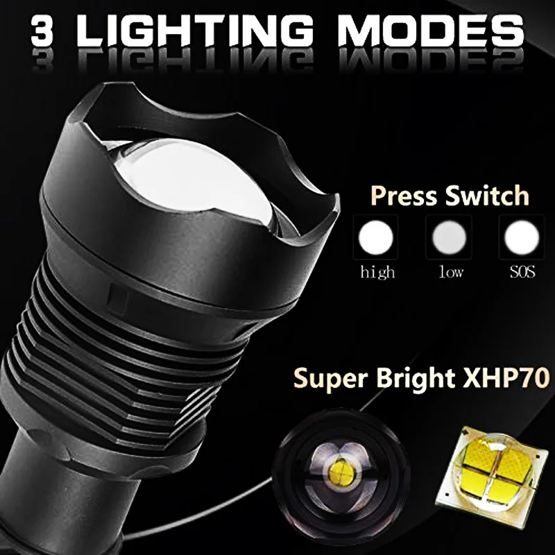 z30 Dropshipping LED Tactical Flashlight XHP70.2 Super Bright Waterproof Zoomable Torch 3 Mode Camping Outdoor USB Lamp Lanterna