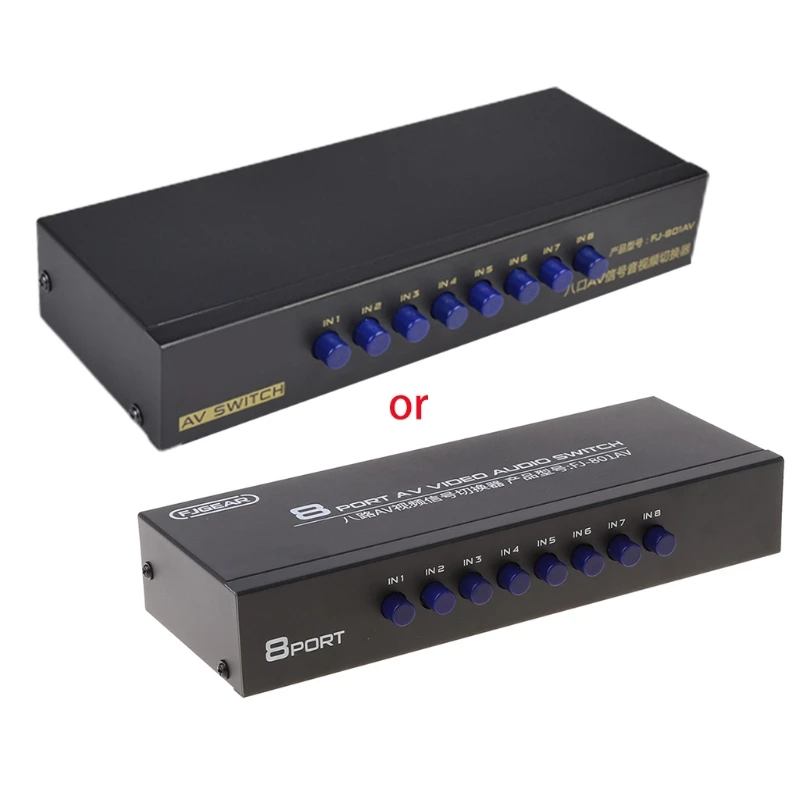 8-Way RCA Switcher 8 in 1 out Composite Video L/R Selector Box لوحدات تحكم ألعاب DVD