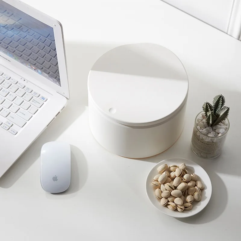 Round Desktop Trash Can Press‑Type Flip Lid Dust‑proof Mini Waste Bin Indoor Vanity Countertop Storage Container