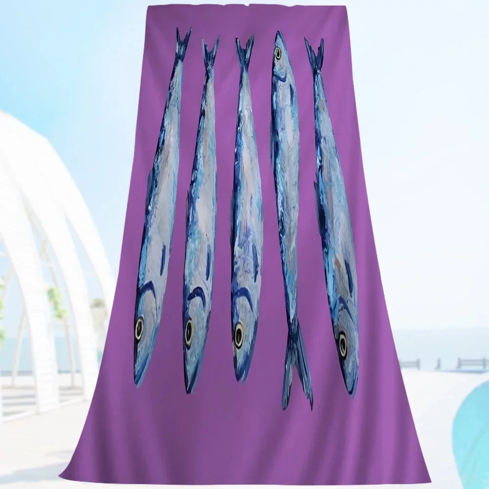 Colorful Sardine Lobster Fish Ocean Animal Microfiber Printed Beach Towel Mountain Climbing Yoga Absorbent Soft Towel
