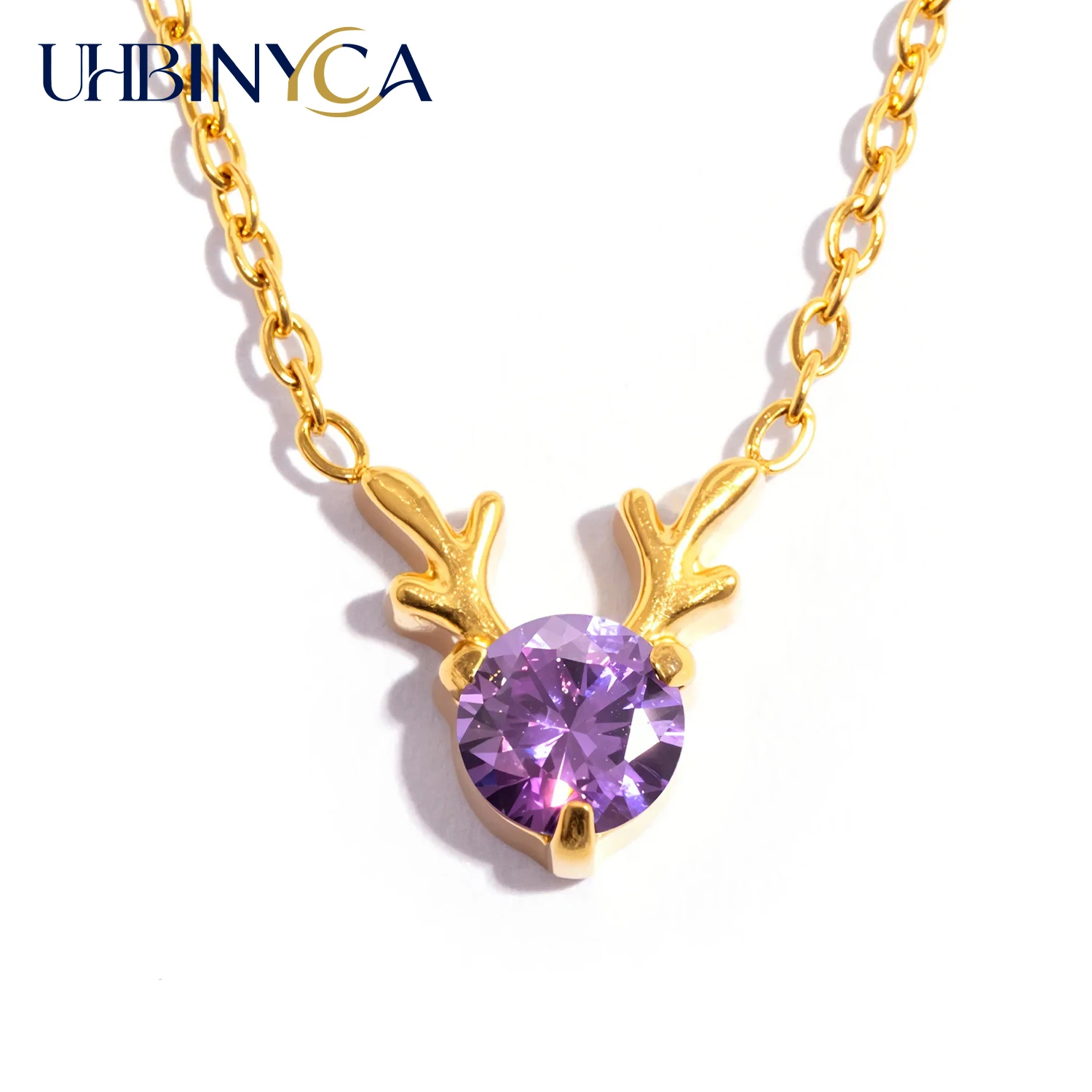 قلادة غزال للنساء، قرن الوعل الصغير مع تشيكوسلوفاكيا، مطلية بالذهب عيار 18 قيراط من الفولاذ المقاوم للصدأ هيبوالرجينيك، هدية مجوهرات لذيذة بسيطة #1