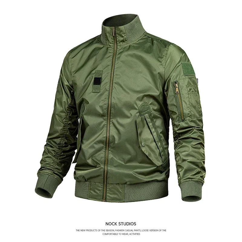 Korean Style Air Force Flight Jacket Men Baseball Collar Zip Autumn Outer Coat Men Fashion Sports Casual Jackets