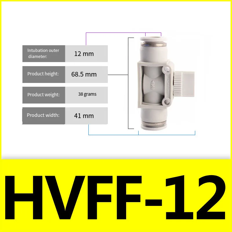 HVFF-Vanne Manuelle/ON/OFF, Raccords Pneubagues, Connecteur de Tuyau, Raccord à Dégagement Rapide à Air, 4mm, 6mm, 8mm, 10mm, 12mm