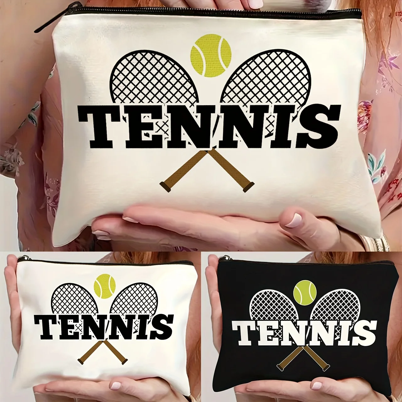 Tennis-Themed Makeup Bag Gift for Tennis Enthusiasts Lightweight Foldable Travel Cosmetic Pouch for Women Travel Storage Bag