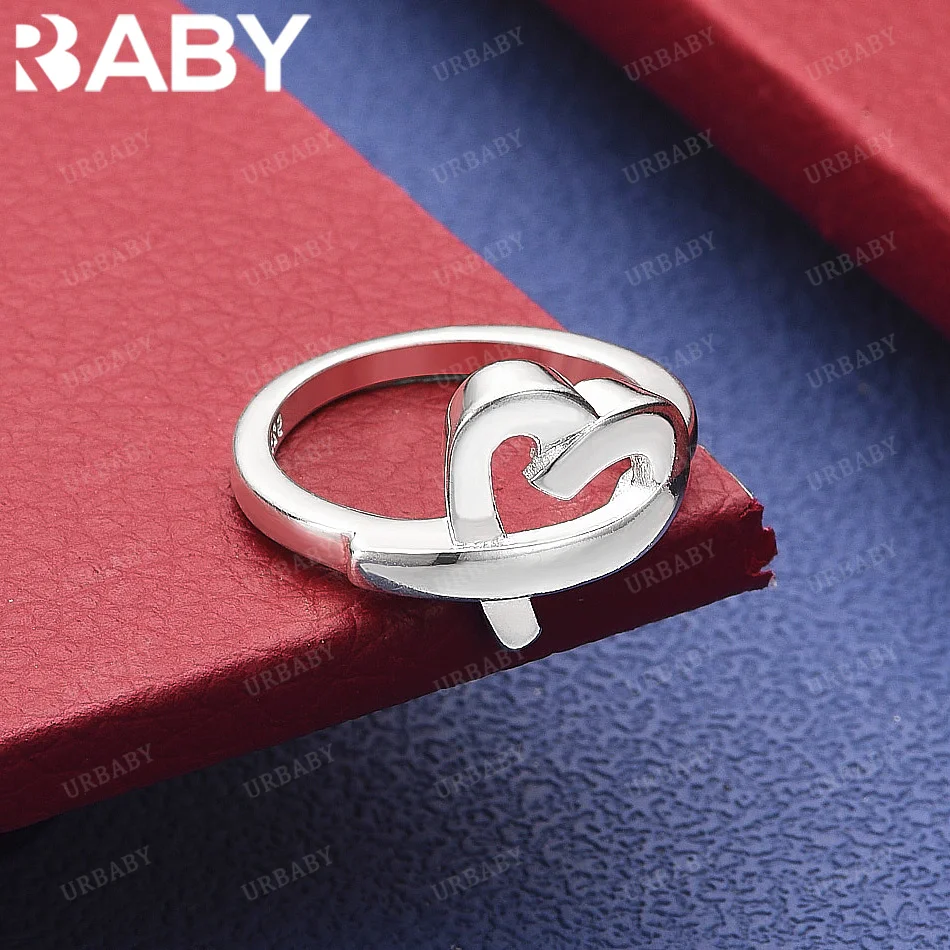 

URBABY 925 Sterling Silver Size 6-10 Contract Heart Ring Grace Jewelry Trend Fashionable Birthday Party Gifts