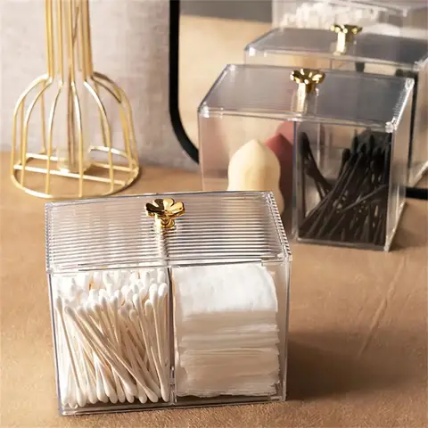 Acrylic Cotton Swab Holder Bathroom Jars With Lids Apothecary Jar Dispenser For Cotton Ballcotton Round Pads Floss Storage Box