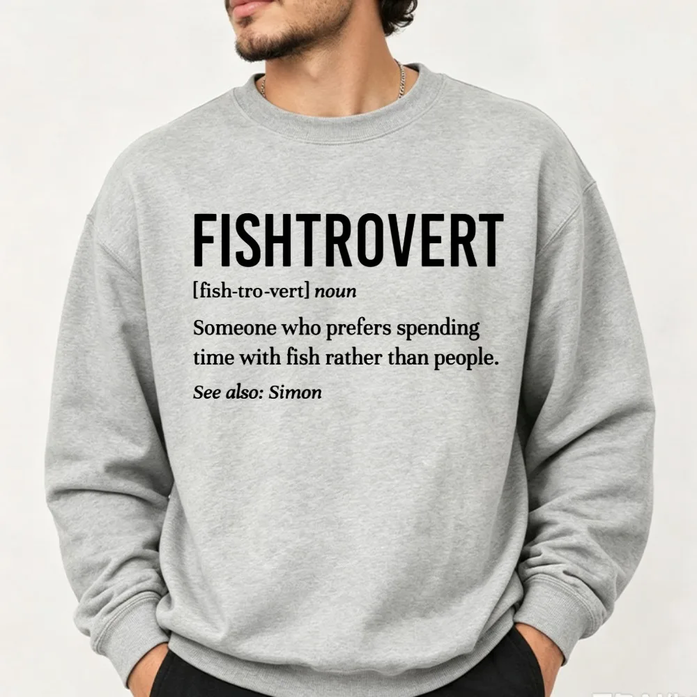 Fishtrovert Definition Crew Neck Sweatshirt Unisex Funny Fish Lover Graphic Pullover Casual Streetwear for Aquarium Hobbyist Top