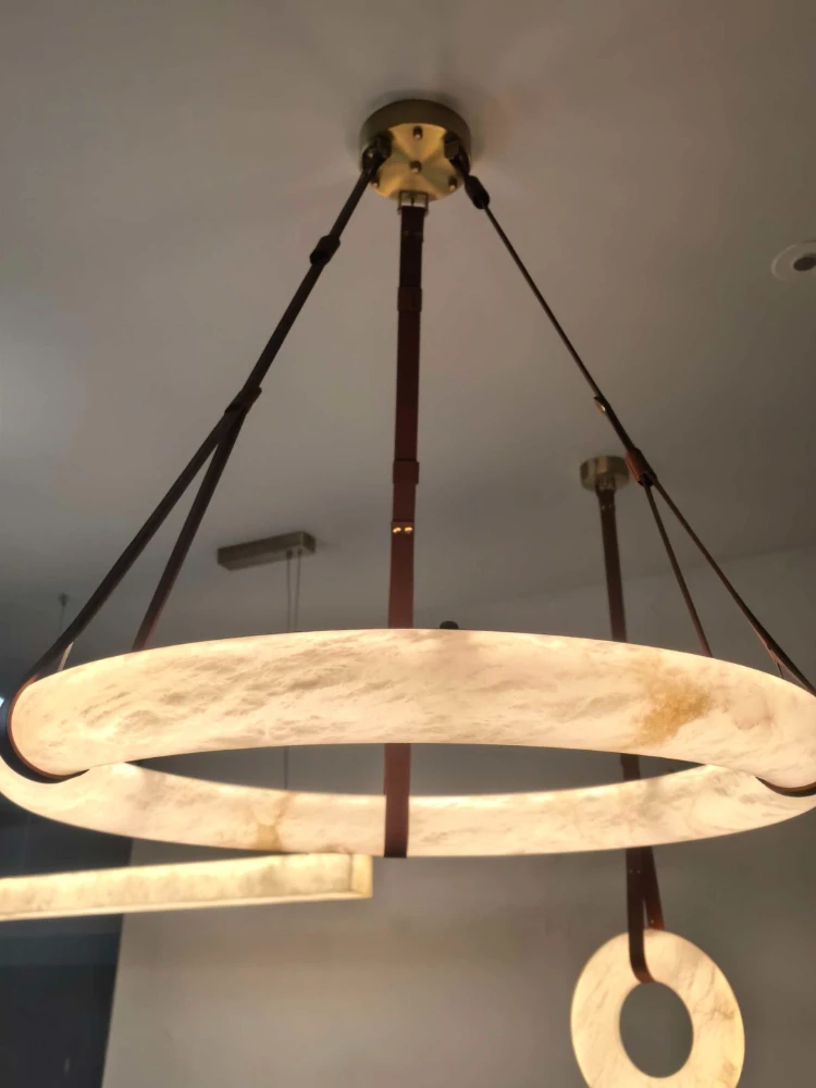 Luxury Natural Marble Leather Chandelier High-end Villa Lobby Pendant Lamp Living Dining Room Bedroom Hotel Home Decor