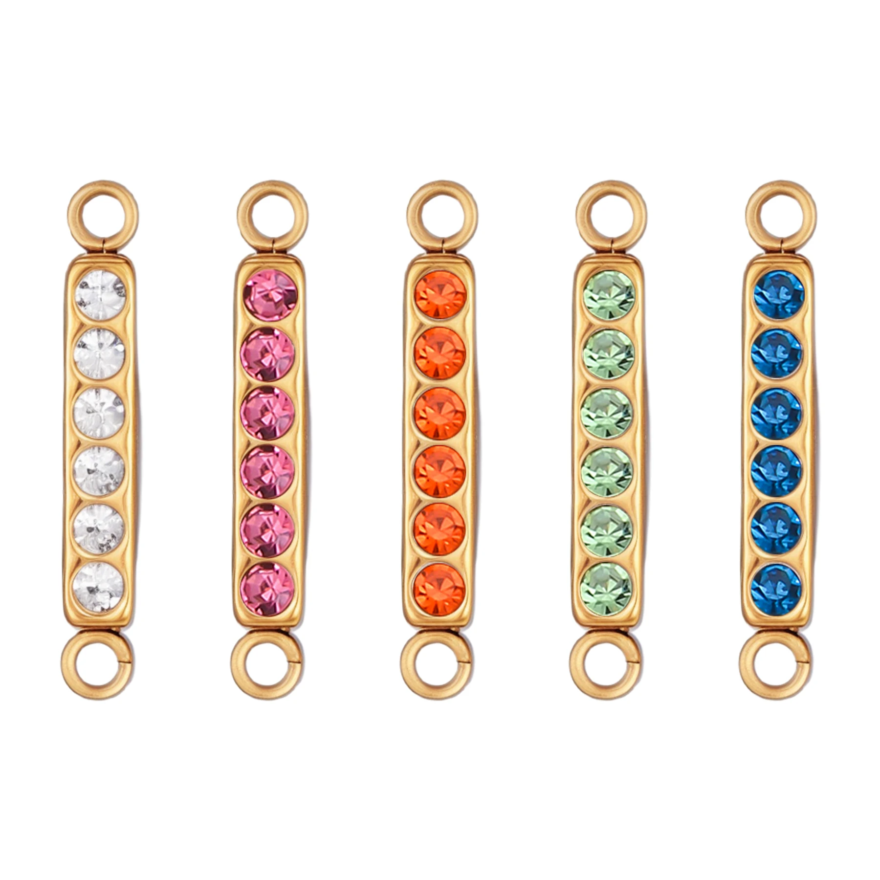 

10Pcs Double Hole Connector Gold Color Stainless Steel Inlaid Zircon Charm Pendant for Making Necklace Jewelry Wholesale