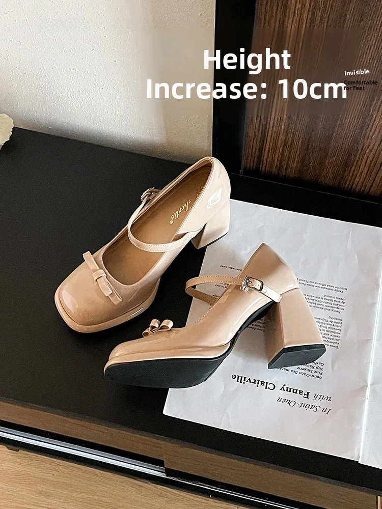 korean-style-mary-jane-single-shoes-with-knot-high-heels-women's-footwear-increased-10cm-rubber-outsole-winter-ready