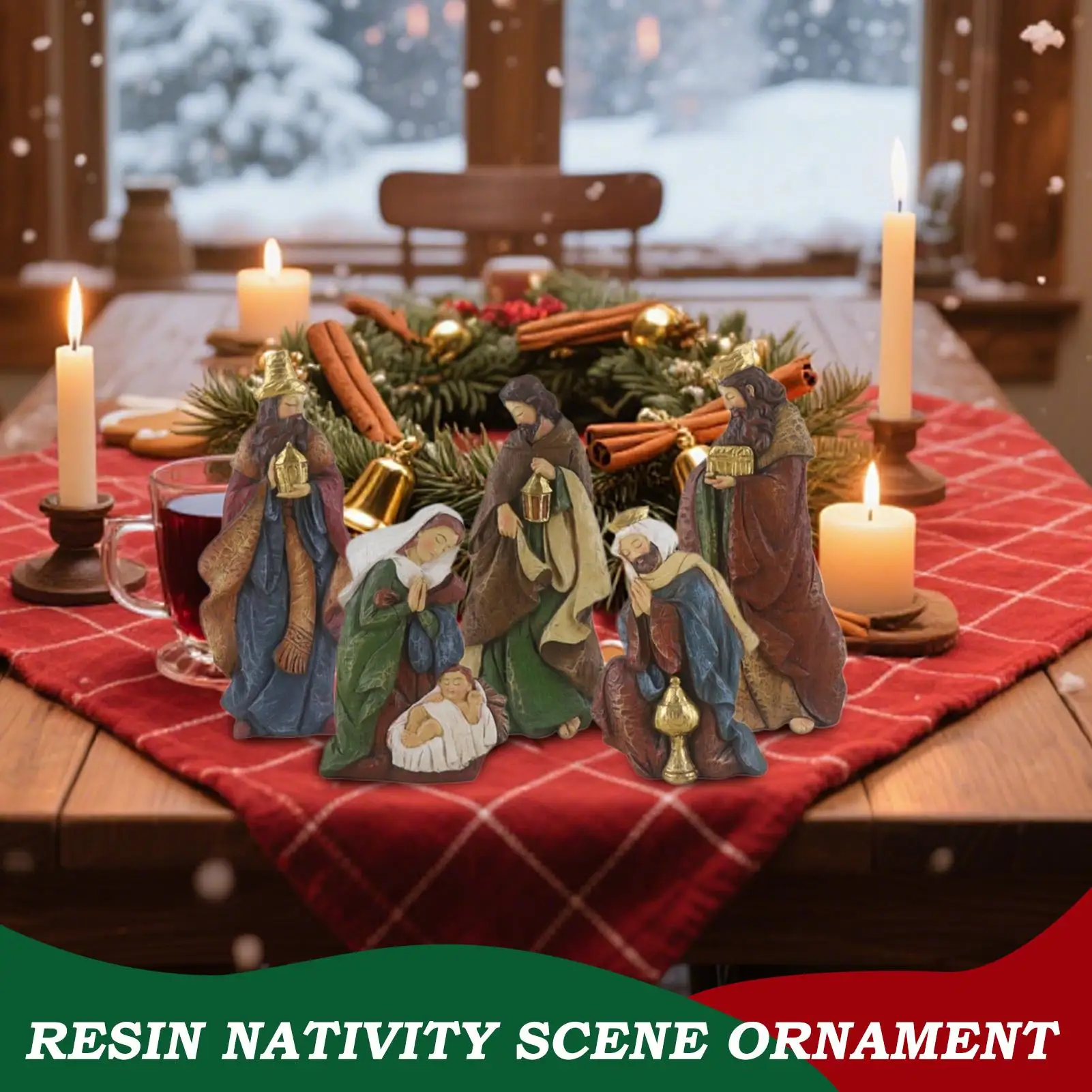 Nativity Scene Statue Resin Classic Religious Christmas Nativity Scene Ministures for Mother Children Adults Friends Porch