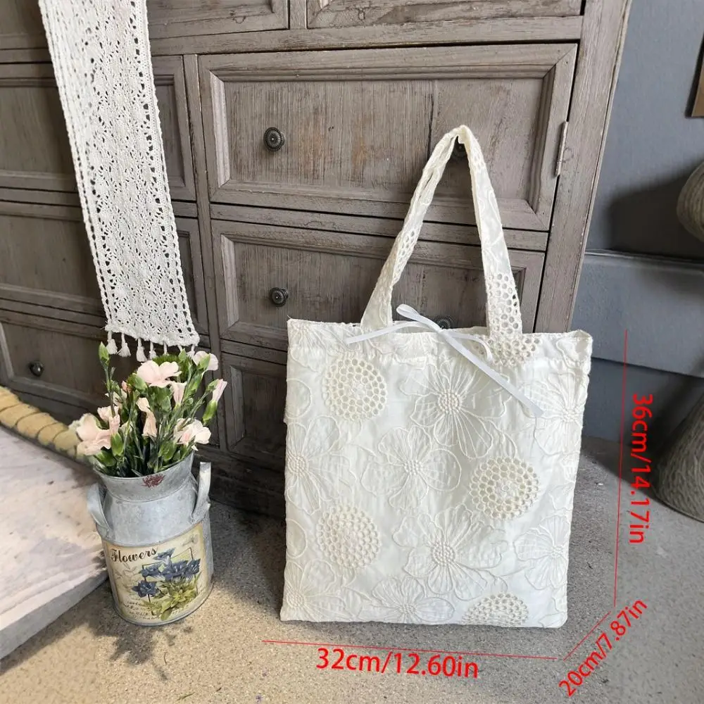 Bolso de hombro de encaje bordado ahuecado, bolso de mano ligero bordado con flores, bolso tejido bohemio de gran capacidad para mujer