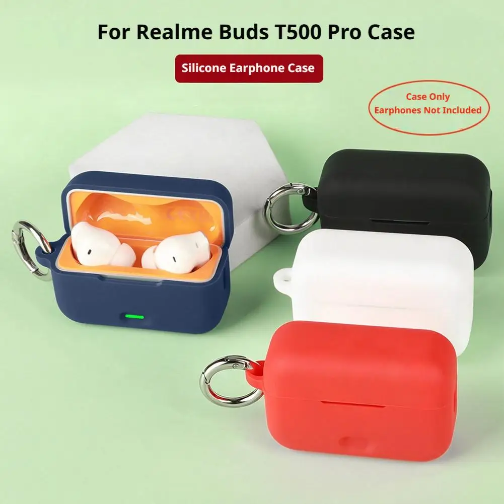 Silicone Protective Case for Realme Buds T500 Pro, 360° Shockproof Cover Supports Wired/Wireless Charging Earbud Sleeve