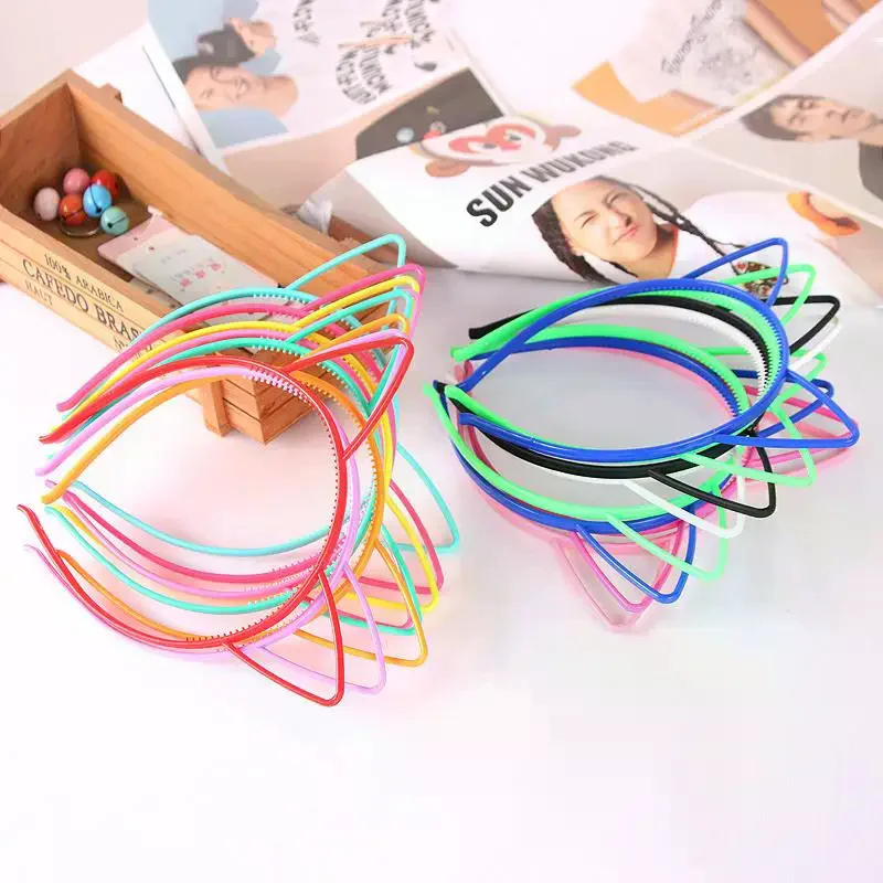 

12PCS Kids Cat Ears Hairband Set Cute Solid Color Plastic Headband Tooth Outer Ear Accessory For Children Random Color