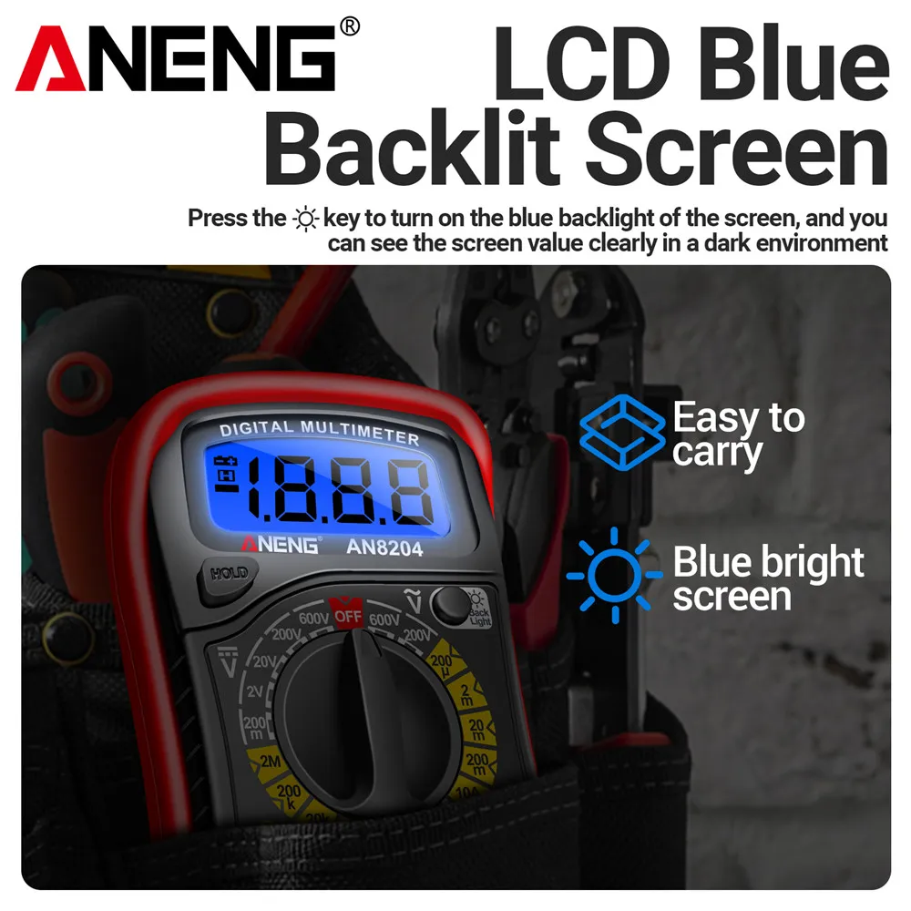 AN8204 ANENG Digital Multimeter 1999 Count HFE Triode Buzzer Test AC/DC Voltage 10A Current Resistance Multimetro Meter DIY Tool