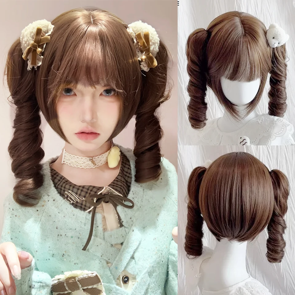 Synthetic Roman Curly Synthetic Hair Cute Double Ponytail Wig For Women Anime Role-Playing Lolita Wig