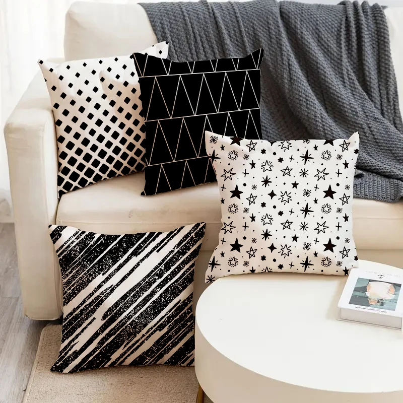 

Black White Ins Style Star Pattern Printed Square Pillowslip Soft Linen Blend Cushion Cover Pillowcase Living Room Home Decor