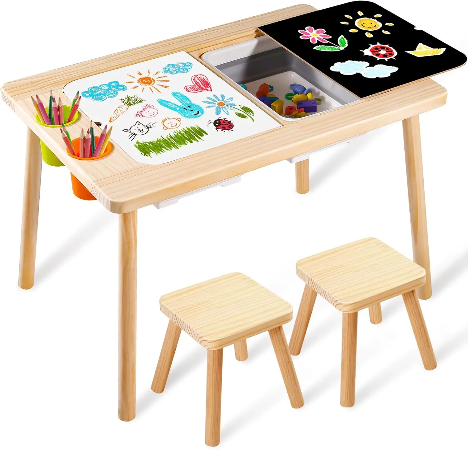 Tavolo sensoriale per bambini con 2 sgabelli tavolo da disegno multifunzione per bambini con sabbia da gioco per bambini