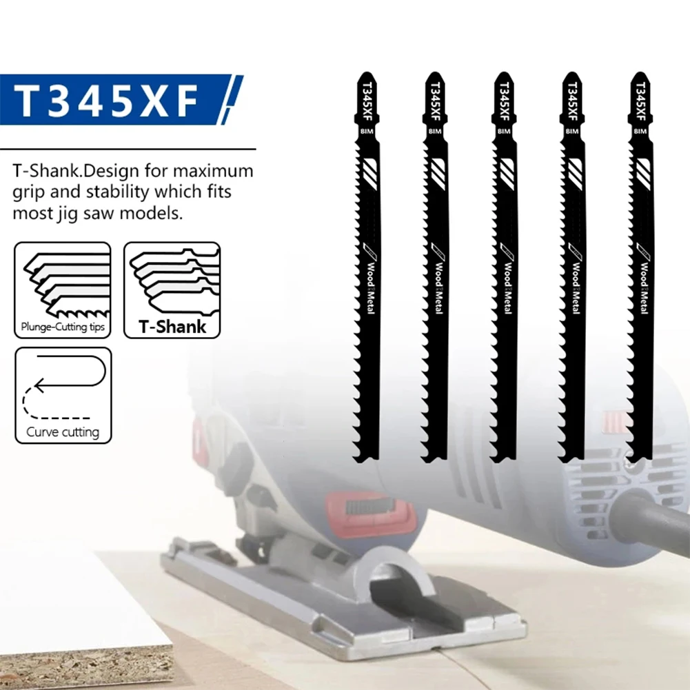 5pcs 105x130mm T345XF Reciprocating Saw Blade Bimetal Wood Plastic HCS HSS Cutters Jigsaw Sawblade T Shaped Handle Woodworking