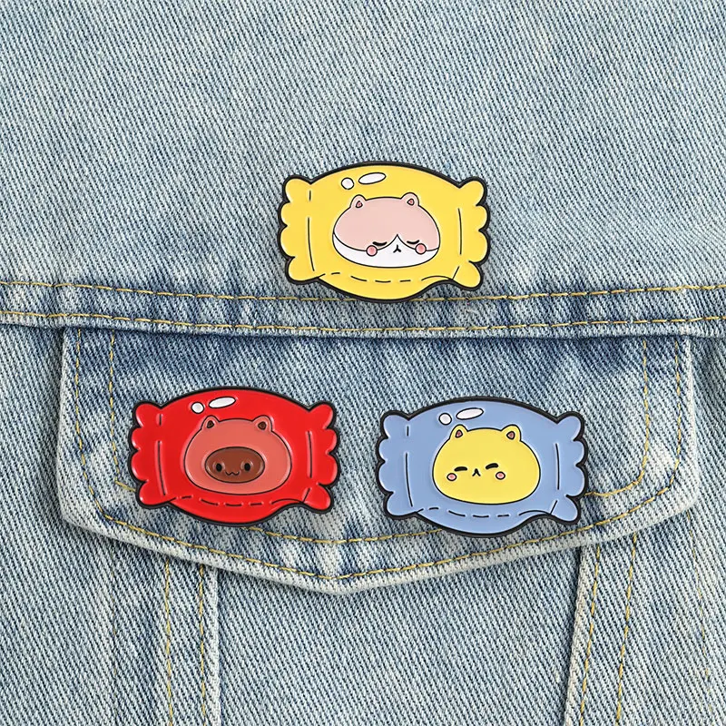 Kawaii Candy Cat Badge Cute Cartoon Kitten Enamel Pins Animal Brooches Gift Decor Accessories for Family Friends