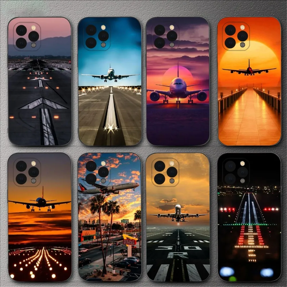 Travel aircraft airport take off  Phone Case For iPhone 15,14,13,12,11,XS,XR,X,8,7,Pro,Max,Plus,mini Silicone Black Cover