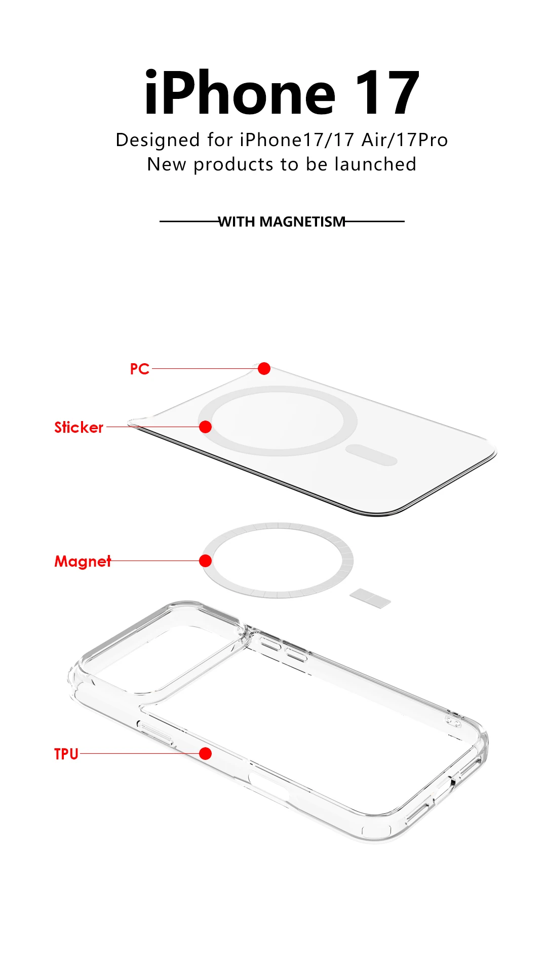 Shockproof For Magsafe Clear Magnetic Wireless Charge Case For iPhone 17 Air 17 Pro Max Hybird Hard Acrylic Back Cover Bumper - náhled 6
