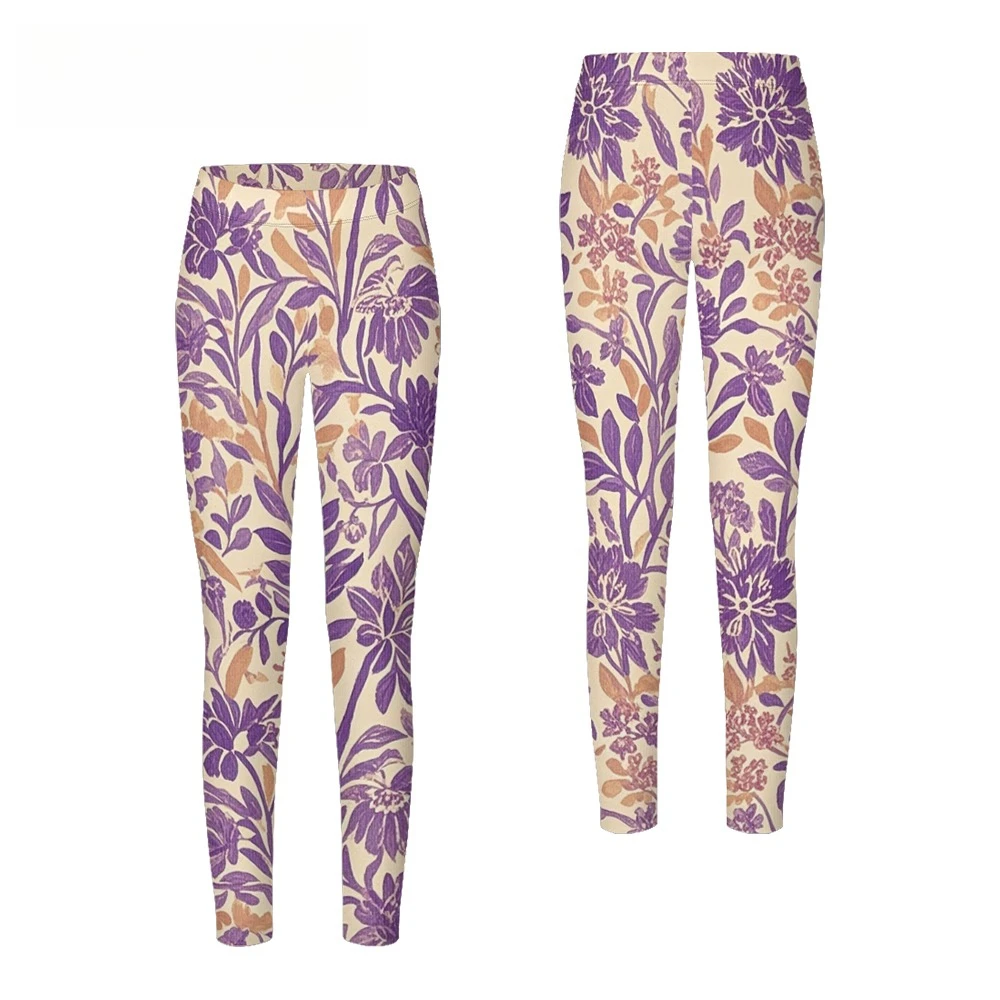 سراويل ضيقة نسائية عالية الخصر مع طباعة نباتية باللون الأزرق المخضر الطازج وقاعدة بيضاء مع أوراق شجر وزهور سراويل يوجا قابلة للتمدد للياقة البدنية غير رسمية #4