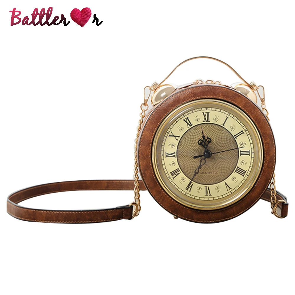 

Personalized Fun Fashion Real Clock Shape Leather Bag Circular Ladies Handbag Chain Purse Shoulder Bag Crossbody Messenger Bolsa