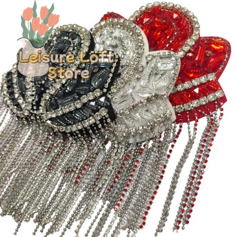 Beaded Tassel Rhinestone Epaulets for Women's Sparkling Costume Shoulder Accessories  for Party Show Stage Dress