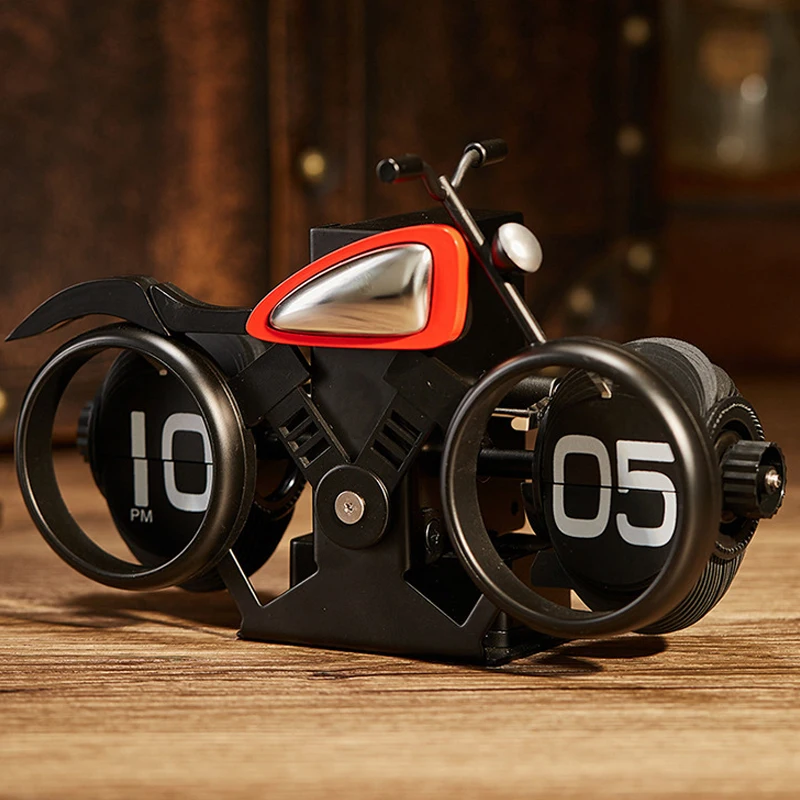 Vintage Flip Flop Motorcycle Clock Flip Flop Clock Creative Mechanical Motorcycle Modeling Home Office Desktop Decoration