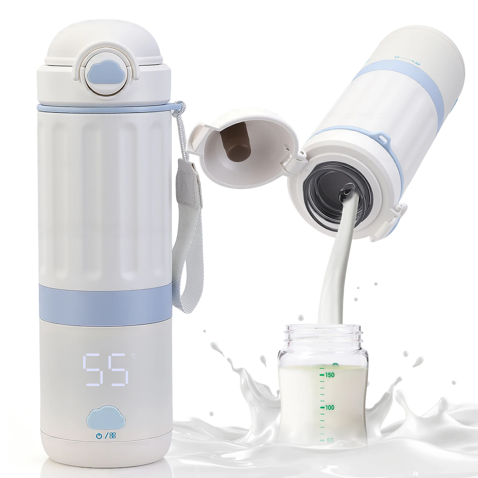 Chauffe-biberon portable 500 ml, bouteille d'eau chaude chauffante pour nouveau-né, voyage, thermos et chauffe-eau en acier inoxydable 316L pour enfants