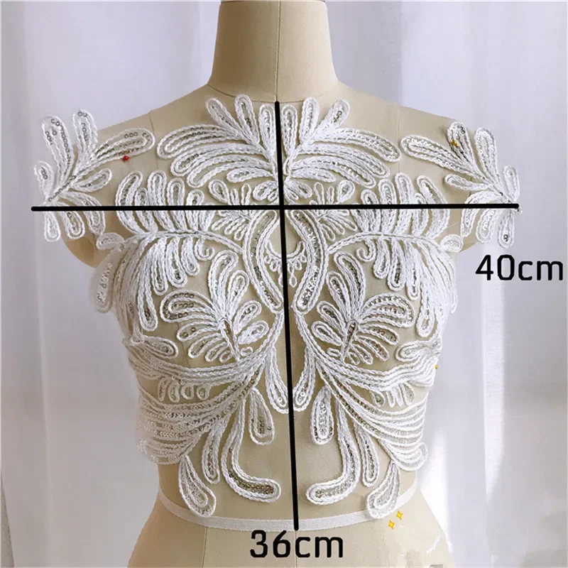 1Pc Ivory/Red/Gold Sequins Wedding Dress Back Piece Head Ornaments Lace Applique Lace Trim Wedding Dress DIY Lace Accessories