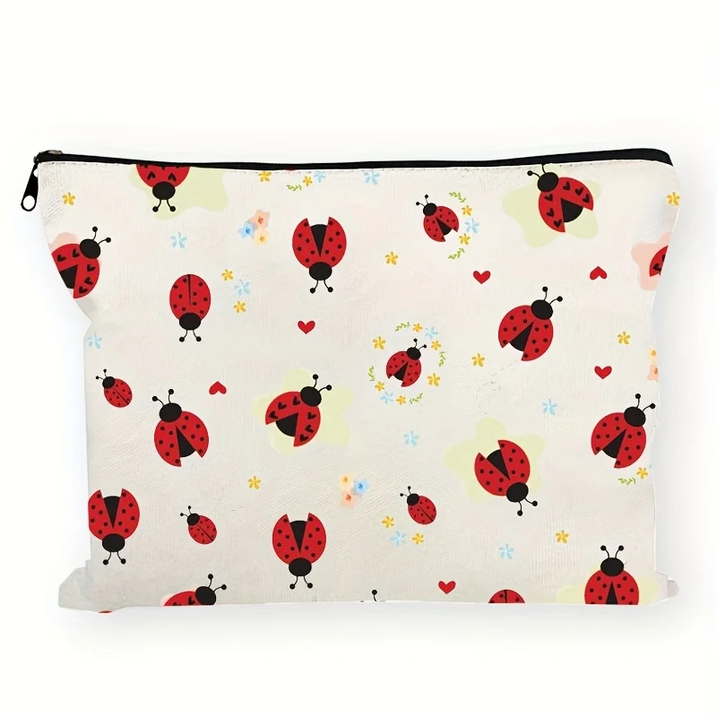 

A Ladybug Patterned Makeup Bag- Multifunctional Zipper Pouch, Jewelry Storage Bag, Perfect Travel Zipper Small Storage Bag.