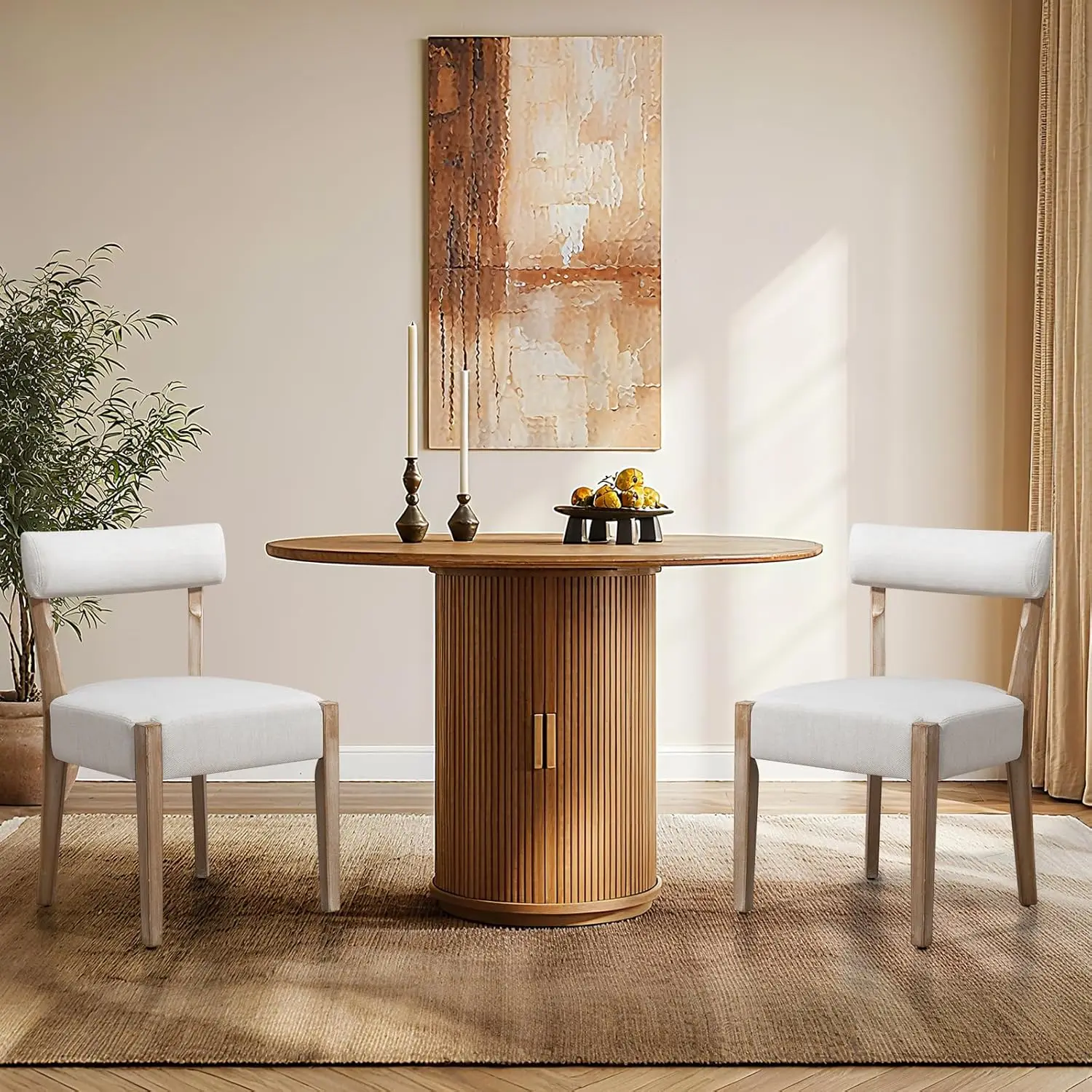 #Dining Chairs,2 Pack Mid-Century Modern Wooden Kitchen Chairs with Linen Upholstery - Low-Back Woven Design for Kitchen, Custom