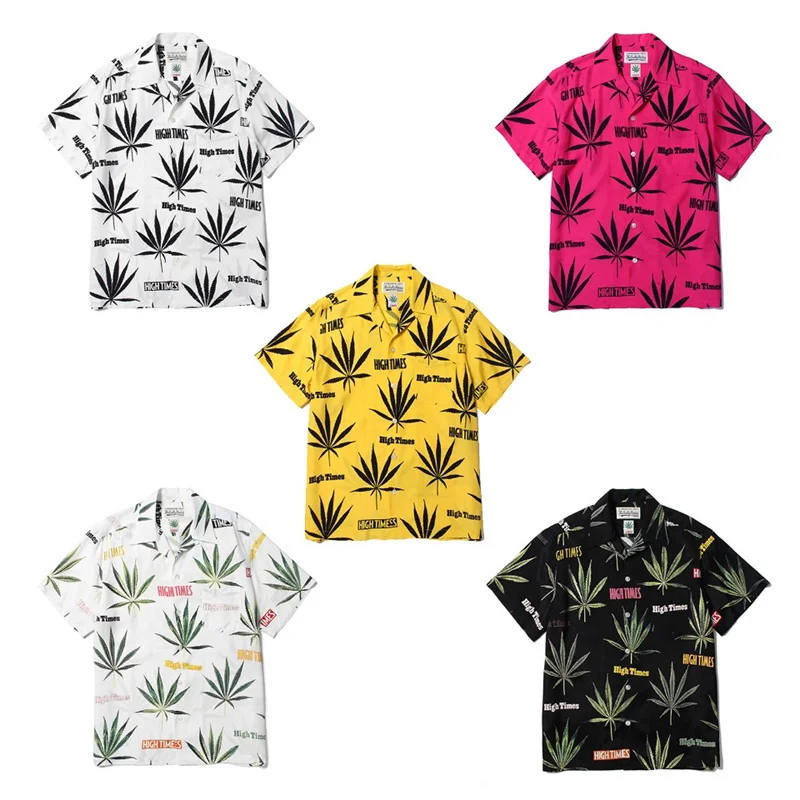 WACKO MARIA-Camisa manga curta para homens e mulheres, estampa completa, padrão folha, camisa havaiano, melhor qualidade, verão