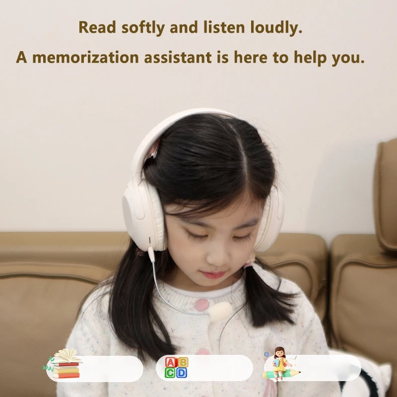 Kids Head Mounted Bluetooth Headset with Microphone Real‑time Voice Support TF Card Wireless Headphones for Study Reading