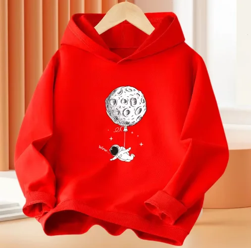 الأولاد 3-14 سنة الكرتون الفضاء رائد الفضاء الصيد القمر طويلة الأكمام هوديي الأطفال مضحك قمم الاطفال القطن الأساسية معطف #5