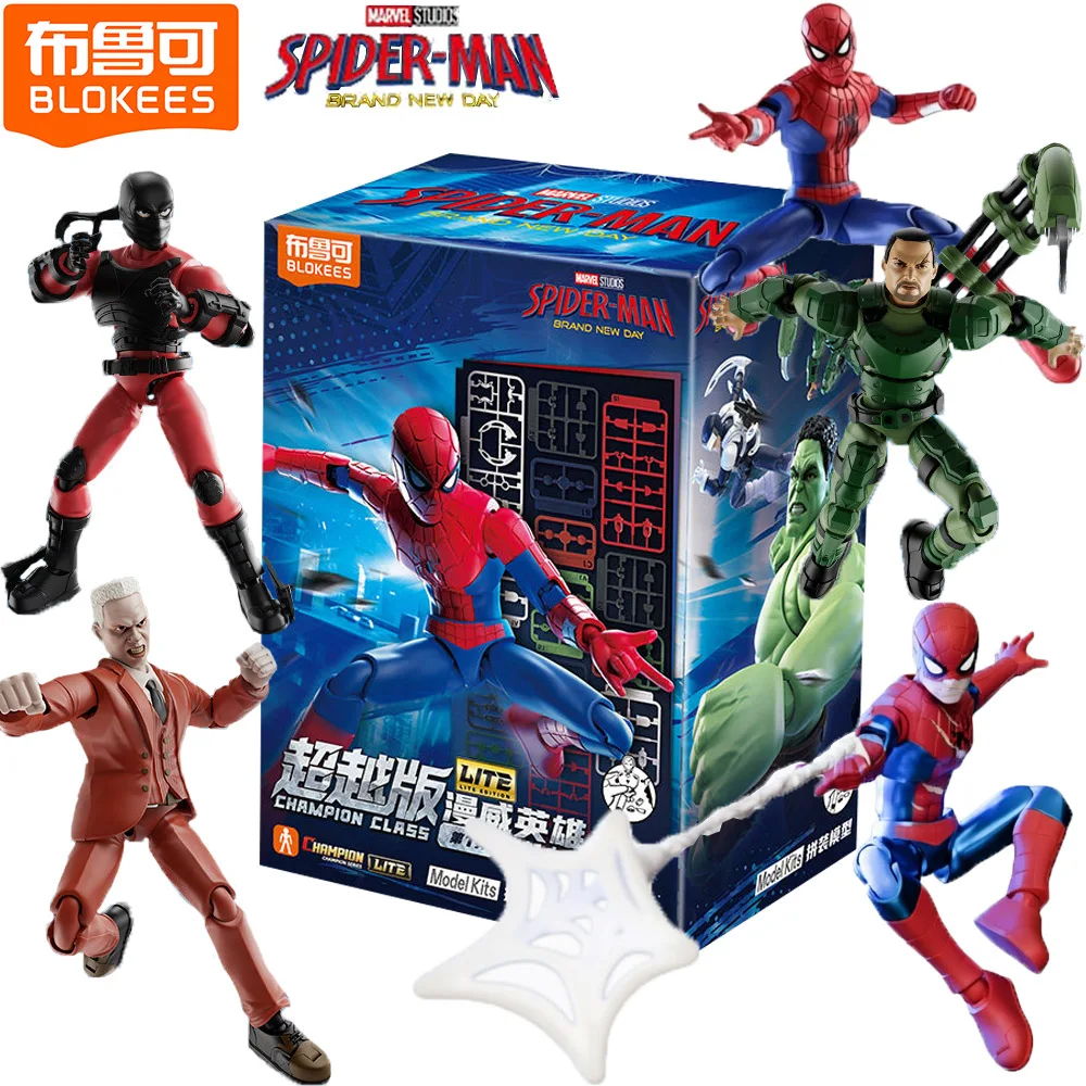 Genuine Blokees Marvel Hero Blind Box Spider-man Hulk Tombstone Tarantula Assembled Model Kits Desktop Ornaments Kids Toys Gifts