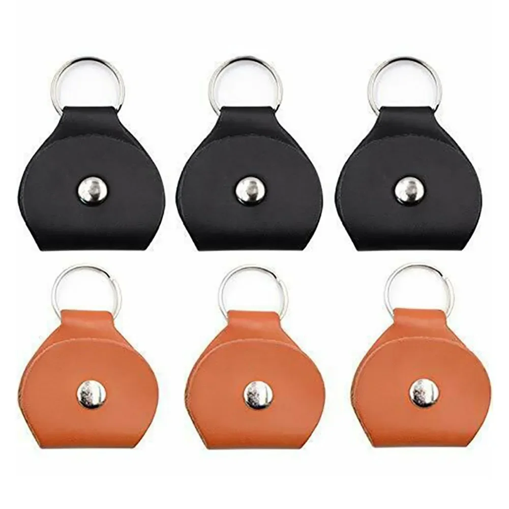 Soporte para púas de guitarra, estuche para púas, paquete de 6, llavero de cuero, fundas para púas, banco mediano, cuero de vaca, 1-3 uds. De púas