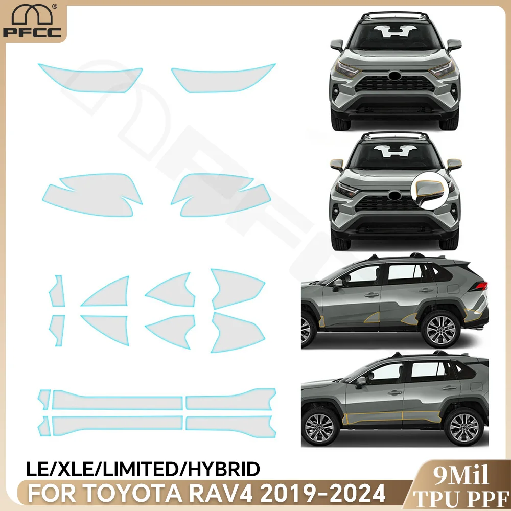 

Для Toyota RAV4 Hybrid XA50 2019-2025 дверь фары нижний угол заднего вида ТПУ защитная пленка для краски прозрачный PPF бюстгальтер против царапин