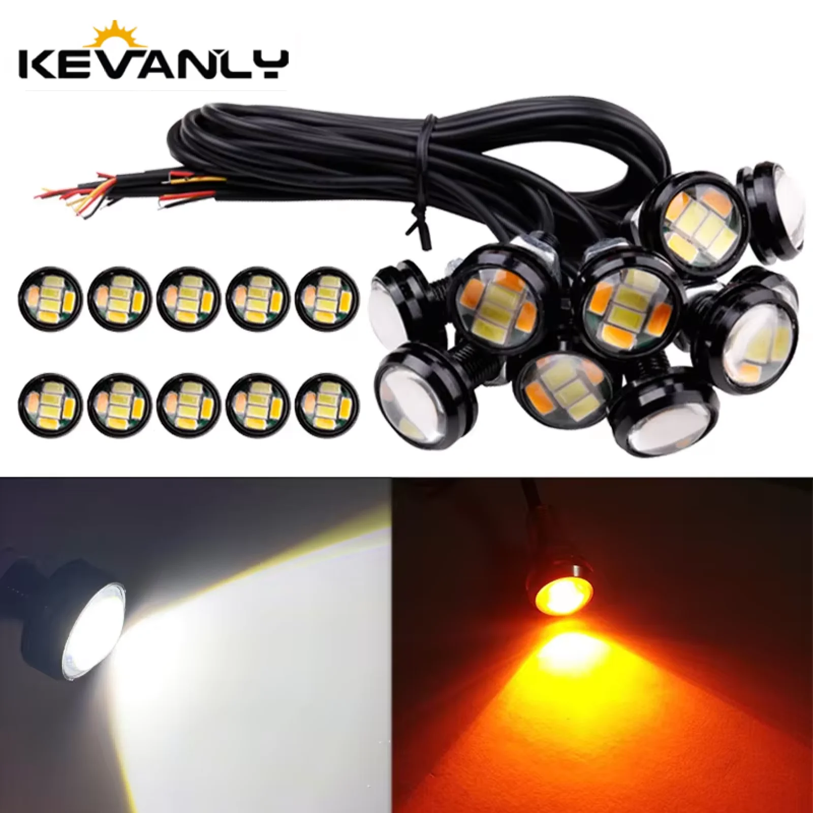 

RXZ 10pcs Eagle Eye Lamp 23MM 6SMD Dual colors DRL Daytime Running Lights Waterproof Source Light Turn Signal Lamp 12V