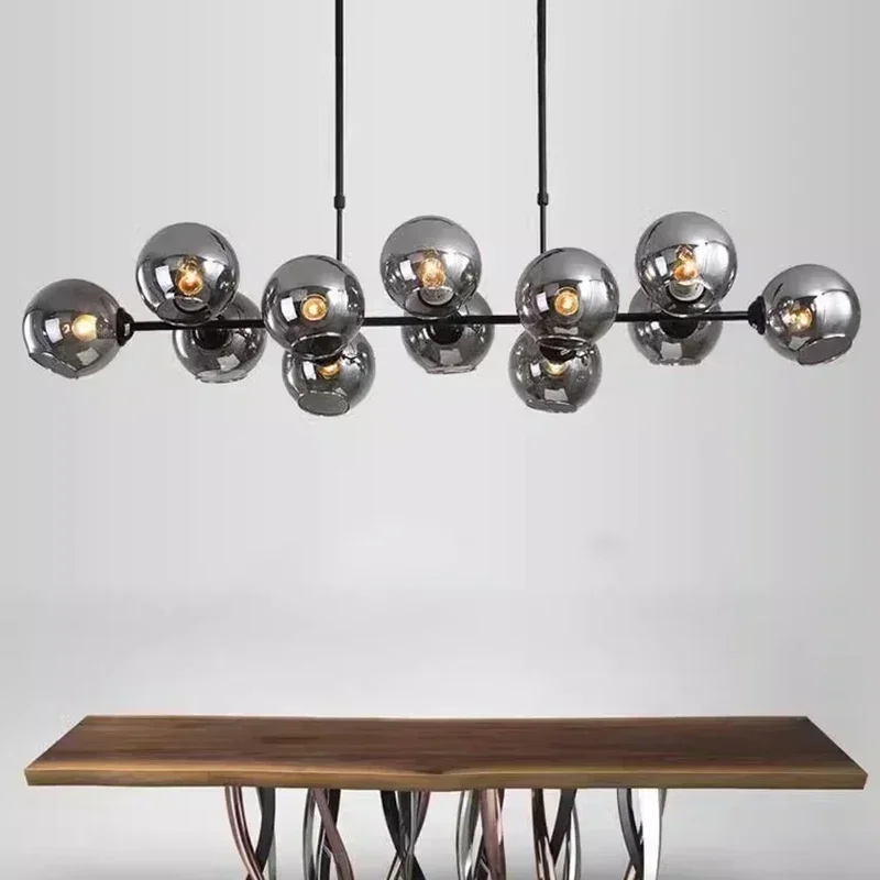 Grey Glass LED Pendant Lights for Living Room Chandeliers Island Bedroom Chandelier Home Decor Hanging Fixture Lustre